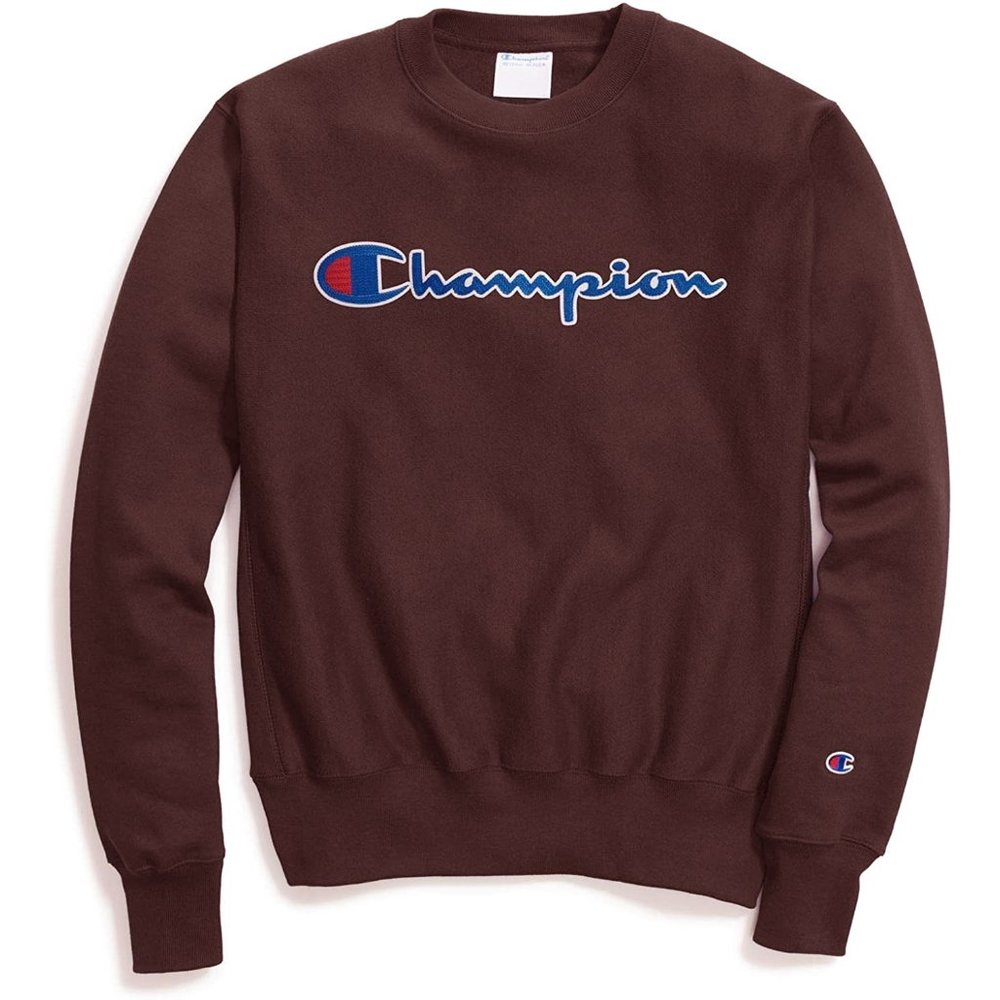 Champion Men's Reverse Weave Crew Chainstitch Logo Sweatshirt - Maroon - LARGE